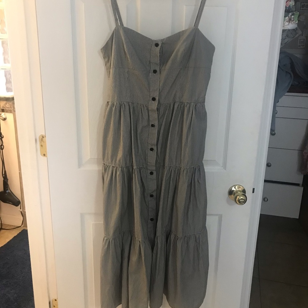 Solid and striped midi length dress